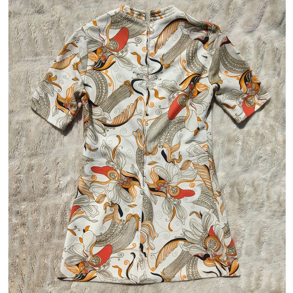 Vintage French 70s Psychedelic Floral Mock Turtleneck Front Slit Tunic Top Sz XS - Picture 2 of 12